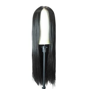 35" Black Long Straight T-Part Lace Front Wig Synthetic Heat Resistant